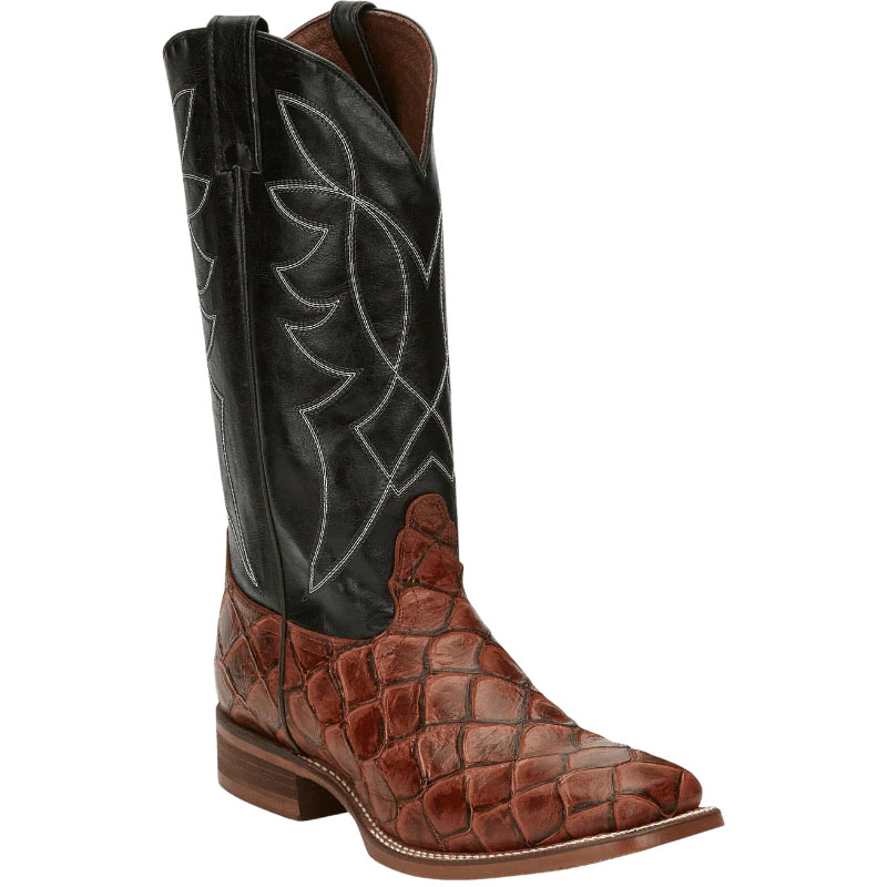 MEN\'S GO ROUND COGNAC PIRARUCU PRINT WESTERN BOOT NB5548-Cognac