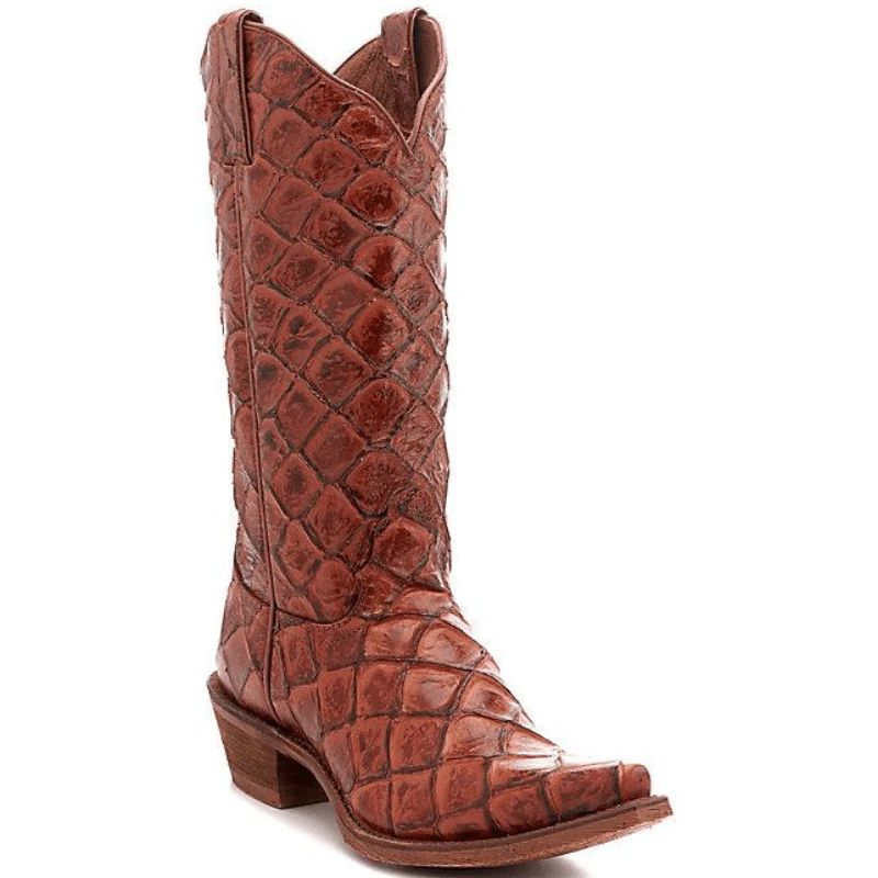 WOMEN\'S POSH BESSIE COGNAC EXOTIC FISH SCALE PRINT COWGIRL FASHION BOOTS NL7061-Cognac