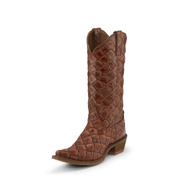 WOMEN\'S POSH BESSIE COGNAC EXOTIC FISH SCALE PRINT COWGIRL FASHION BOOTS NL7061-Cognac